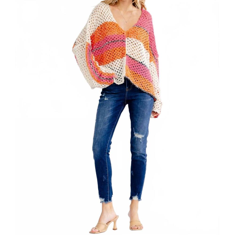 NEW LITTLE SECRET OF MINE long sleeve v-neck colorblock knit sweater in winsinka
